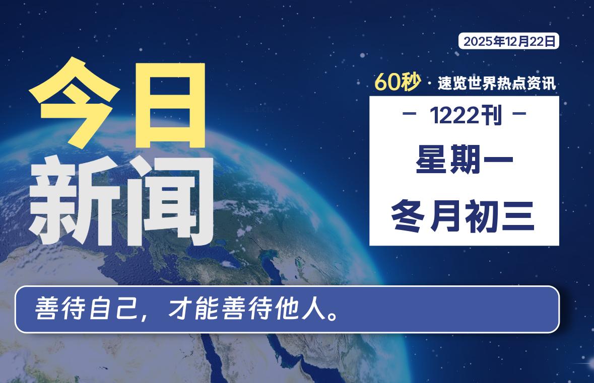 12月22日,星期一, 每天60秒读懂全世界!